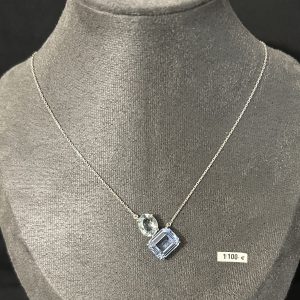Collier aigue marine et topaze sur or blanc 18 carats(750/000)